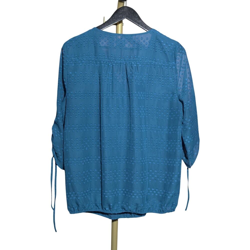 Sheer Teal Blouse Sz M Lined V-Neck 3/4 Sleeve Swiss Dot Loose Fit NY& CO - Picture 3 of 12